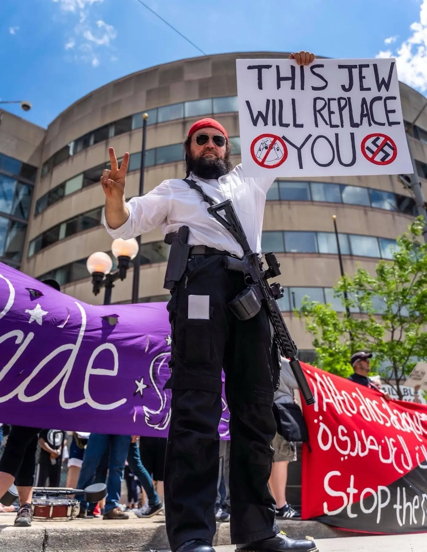 Dr. Micah Naziri at a public anti-Nazi demonstration